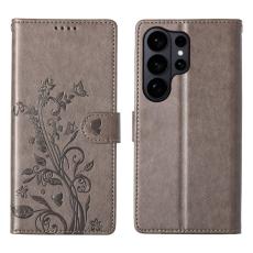 OEM - Samsung Galaxy S26 Ultra Pl&aring;nboksfodral Konstl&auml;der Blomtryck - Gr&aring;