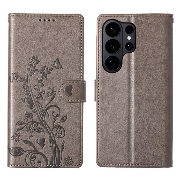 OEM - Samsung Galaxy S26 Ultra Plånboksfodral Konstläder Blomtryck - Grå