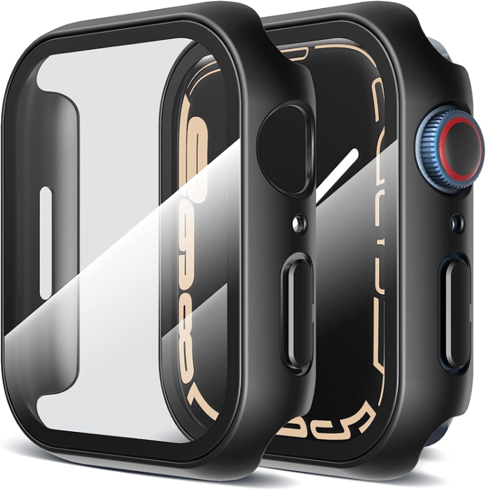 A-One Brand - 2-i-1 Skal med Hädat glas Apple Watch 7/8 (45mm) - Svart