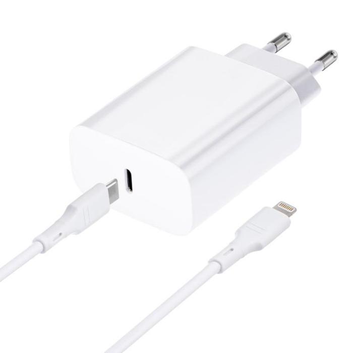 Forcell - Forcell Reseladdare USB-C med Lightning Kabel 3A 20W - Vit
