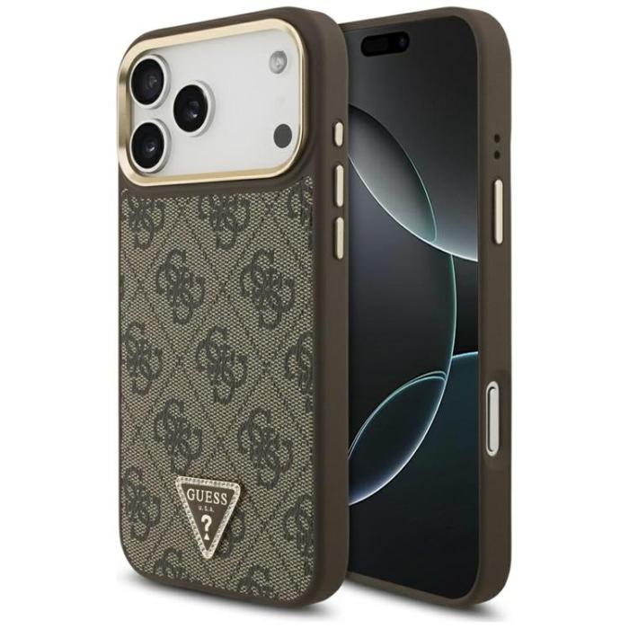 Guess - Guess iPhone 17 Pro Max Mobilskal MagSafe 4G Triangle Logo - Brun Guld