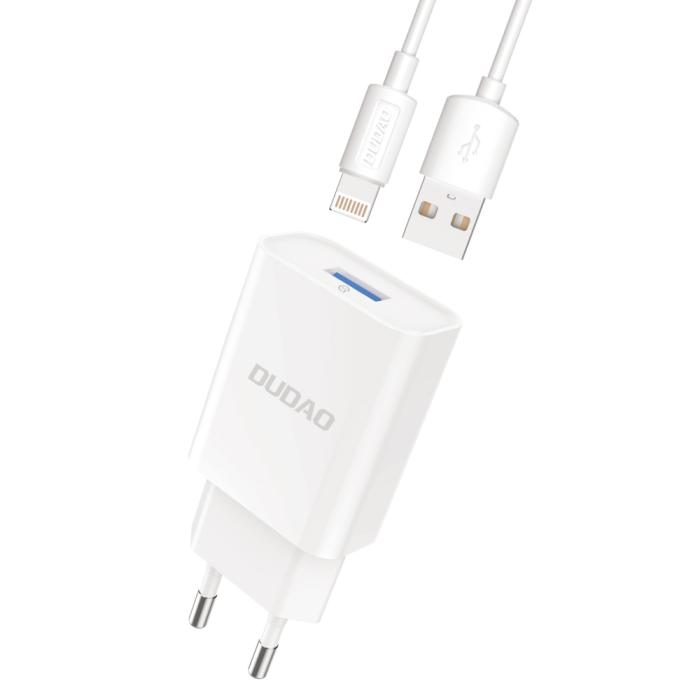 UTGATT - Dudao USB Väggladdare QC3.0 12W , Lightning Kabel 1m - Vit