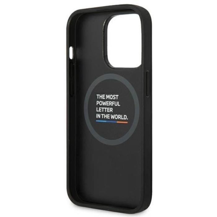 BMW - BMW iPhone 14 Pro Max Skal Magsafe Läder Stamp Tricolor - Svart