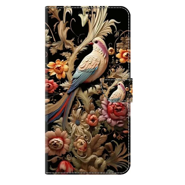 OEM - Samsung Galaxy A37 Plånboksfodral Konstläder Ställ - Vintage Blomma och Fågel