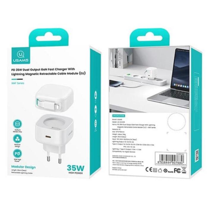 USAMS - USAMS Väggladdare 1xUSB-C med Lightning kabel PD+QC 35W GaN - Svart