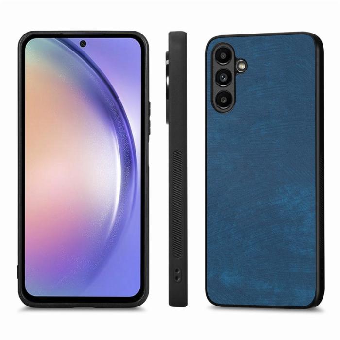 OEM - Samsung Galaxy A55 5G Skal Stöttåligt Slim Retro Äkta Läder - Blå