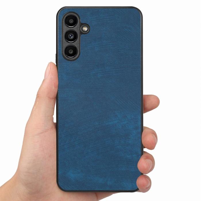 OEM - Samsung Galaxy A55 5G Skal Stöttåligt Slim Retro Äkta Läder - Blå