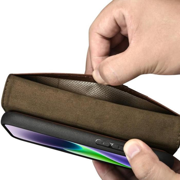 ICARER - iCarer iPhone 14 Plus Plånboksfodral 2in1 Äkta Läder Anti-RFID - Mörkbrun
