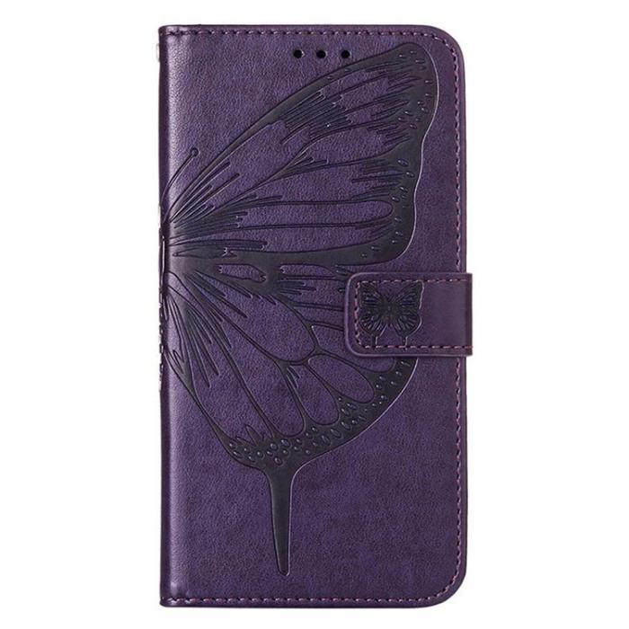 OEM - iPhone 14 Plus Plånboksfodral Butterfly Flower Imprinted - Lila