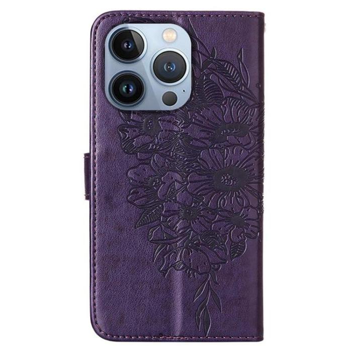 OEM - iPhone 14 Pro Max Plånboksfodral Butterfly Flower Imprinted - Lila