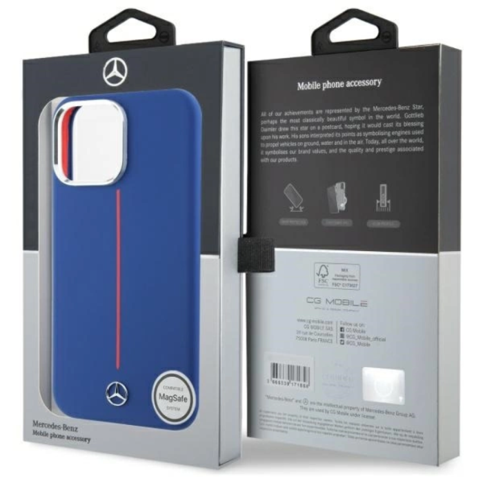 Mercedes - Mercedes iPhone 16 Pro Max Mobilskal MagSafe Silikon Röd Stripe - Blå