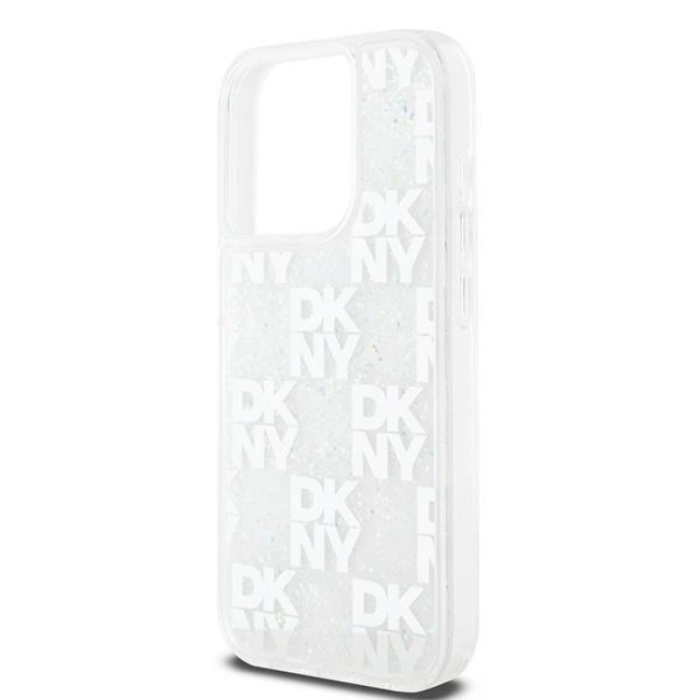 DKNY - DKNY iPhone 15 Pro Mobilskal Liquid Glitter Multi Logo - Vit