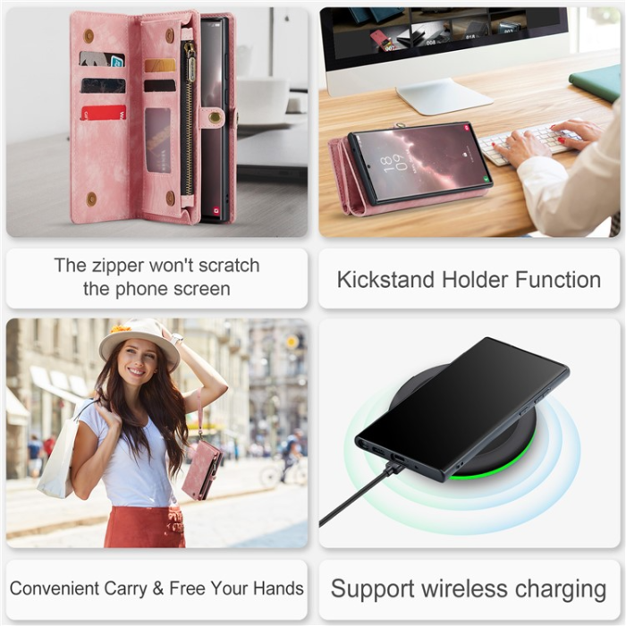 Caseme - Caseme Galaxy S23 Ultra Plånboksfodral Detachable - Rosa