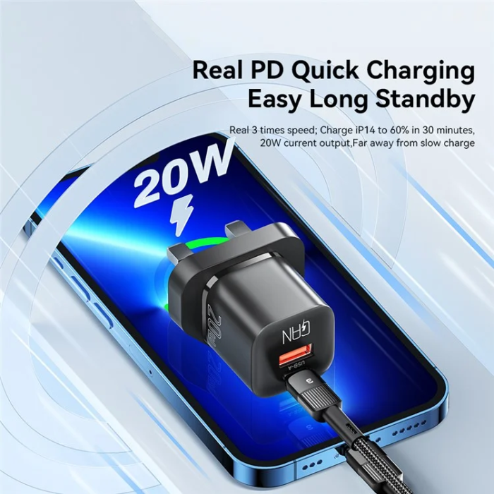 ESSAGER - ESSAGER GaN Snabbladdare 20W USB-A - USB-C UK Curved - Vit