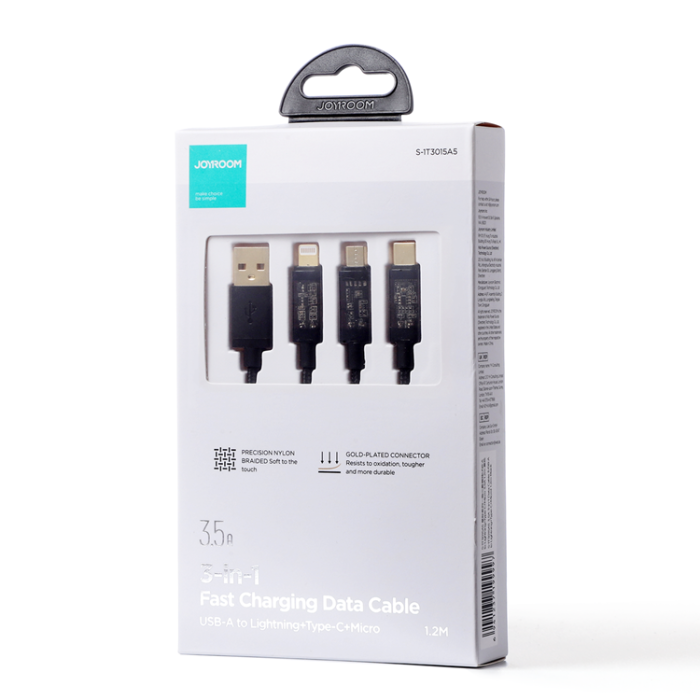 UTGATT1 - Joyroom 3in1 microUSB Typ-C Lightning Kabel 1.2 m - Svart
