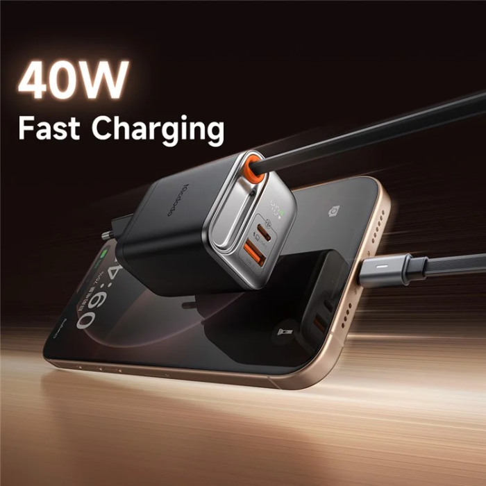 Mcdodo - MCDODO Snabbladdare USB-C/USB-A 40W Infällbar USB-C Kabel EU