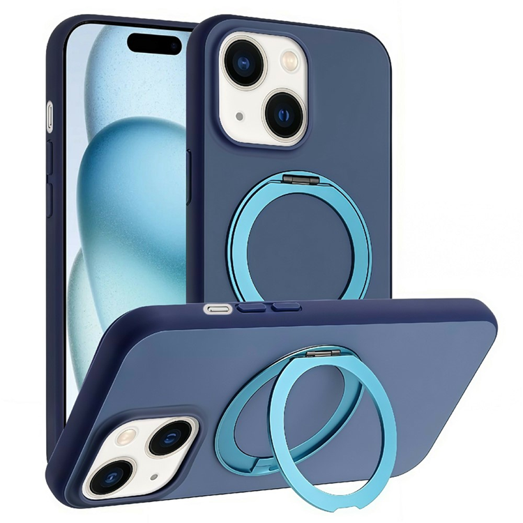 iPhone 15 Mobilskal MagSafe Rotary Kickstand Skin Touch - Blå (Mörkblå) | 2353 | AlltMobil