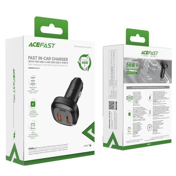 Acefast - Acefast Power Billaddare 66W Typ-C Till 2x USB - Svart
