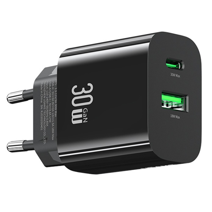 USAMS - USAMS Snabbladdare 30W USB-A - USB-C EU CC316 T65 - Vit