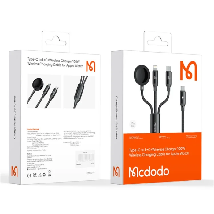 MCDODO - MCDODO 3in1 USB-C/USB-C/Lightning Kabel 1.2M Trådlös Laddare