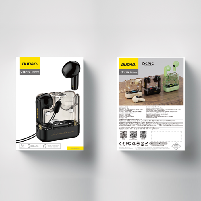 Dudao - Dudao U18Pro In-Ear Bluetooth 5.3 TWS Trådlösa Hörlurar - Svart