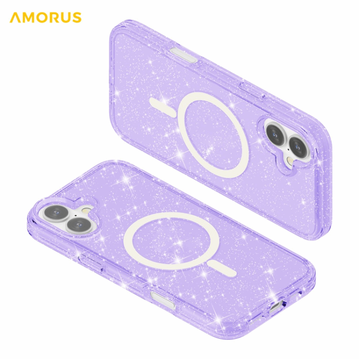 AMORUS - AMORUS Mobilskal till iPhone 17 Magsafe Glitter Powder PC + TPU - Lila
