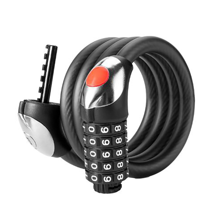 Rockbros - Rockbros Cykellås med 5-siffrig kod Stålvajer 120 cm med LED-belysning - Svart