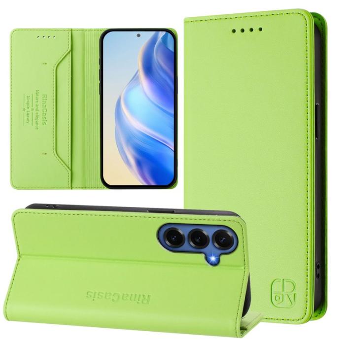 OEM - RINACASIS Samsung Galaxy S26+ Plånboksfodral Konstläder RFID Skydd - Grön