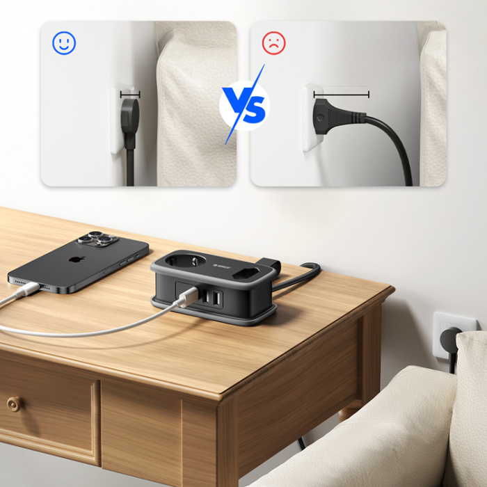 ORICO - Orico 5in1 Grenuttag 15.5W 2xUSB-A 1xUSB-C 2xAC APP - Svart