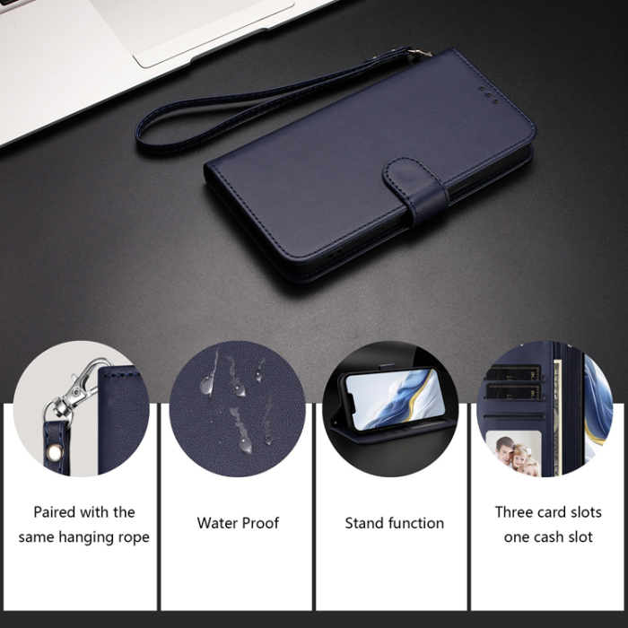 A-One Brand - iPhone 16 Pro Max Plånboksfodral Läder med Handledsrem - Blå