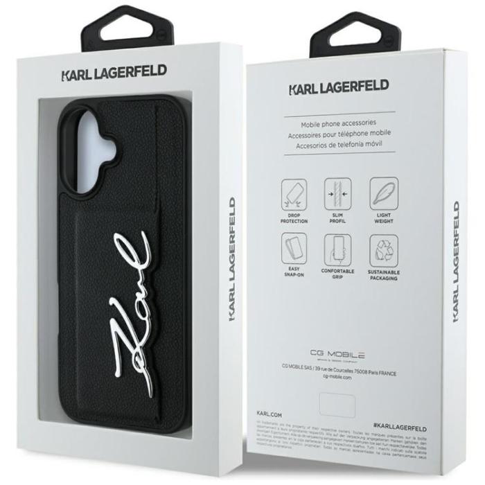 KARL LAGERFELD - Karl Lagerfeld iPhone 16 Mobilskal Korthållare Metal Signature - Svart