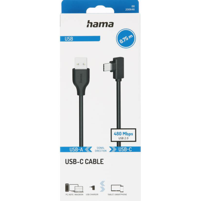 Hama - HAMA USB-C till USB-A kabel USB 2.0 480 Mbit/s 0.75m - Svart