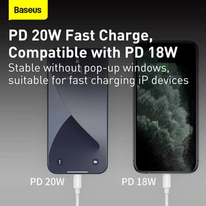 BASEUS - BASEUS USB-C till Lightning kabel 20W 1.5meter 2 st