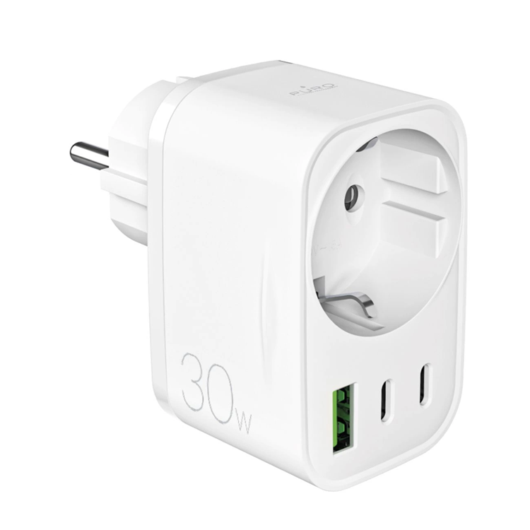 Puro Snabbladdare 30W 2x USB-C - USB-A med Schuko Plug Vit | 505295 | AlltMobil