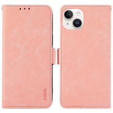 ABEEL - ABEEL Mobilskal till iPhone 14 Konstl&auml;der St&ouml;tskydd Med Magnetst&auml;ngning - Rosa