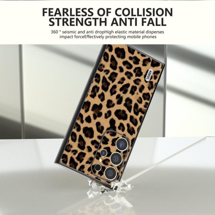 ABEEL - ABEEL Mobilskal till Samsung Galaxy S24 Ultra Läderbelagd Leopardmönster Guld