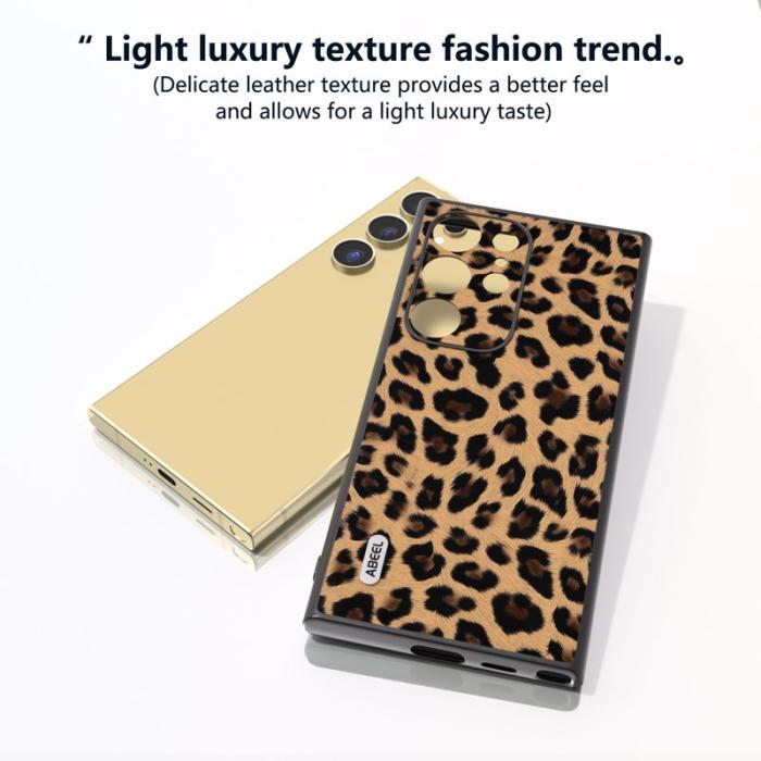 ABEEL - ABEEL Mobilskal till Samsung Galaxy S24 Ultra Läderbelagd Leopardmönster Guld