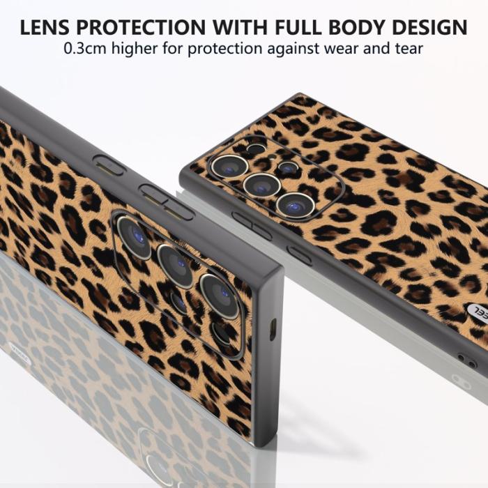 ABEEL - ABEEL Mobilskal till Samsung Galaxy S24 Ultra Läderbelagd Leopardmönster Guld
