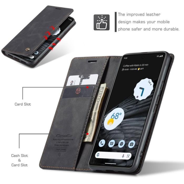 Caseme - CASEME 013 Konstläder Konstläder Plånboksfodral för Google Pixel 7 5G - Svart