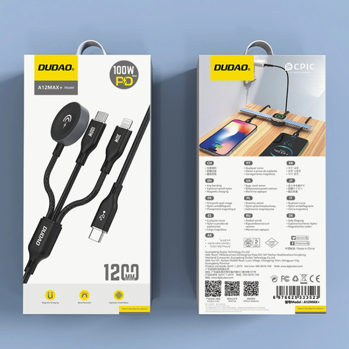 Dudao - Dudao 3in1 Apple Watch Laddare Med USB-C/Lightning Kabel A12Max Plus - Svart