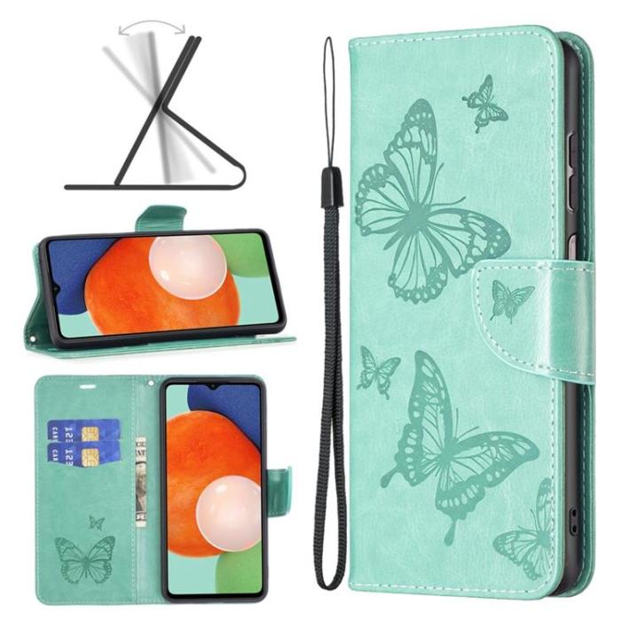 A-One Brand - Butterfly Imprinted Plånboksfodral Galaxy A13 4G - Grön