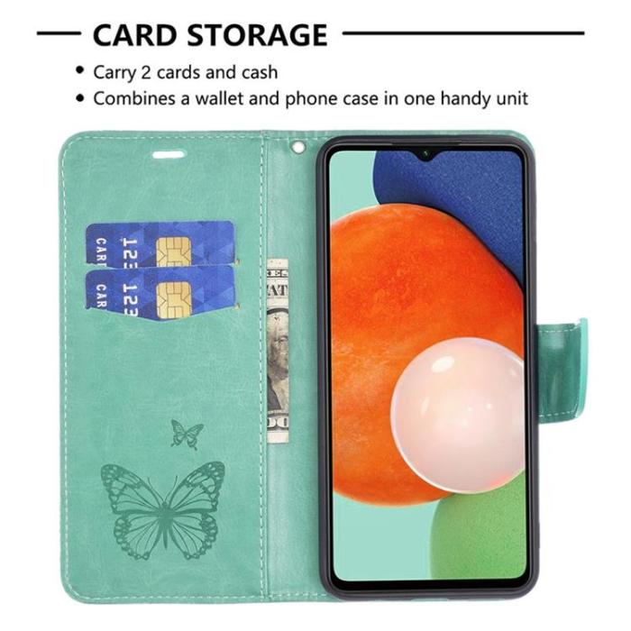 A-One Brand - Butterfly Imprinted Plånboksfodral Galaxy A13 4G - Grön