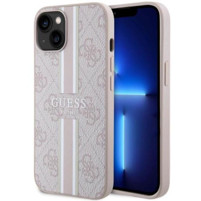 Guess - Guess iPhone 14 Mobilskal MagSafe Printed Stripes - Rosa
