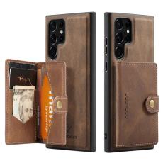 JEEHOOD - JEEHOOD Samsung Galaxy S22 Ultra Pl&aring;nboksfodral Konstl&auml;der TPU Brun