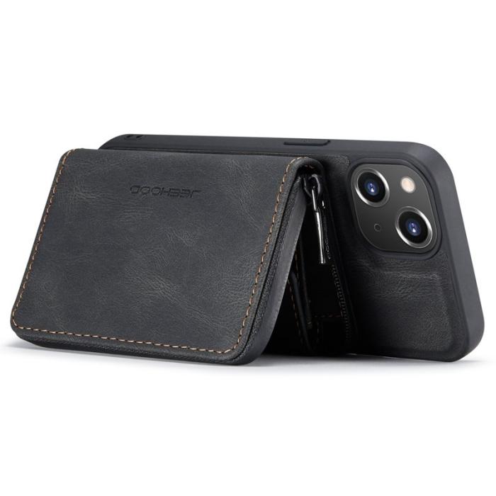 JEEHOOD - JEEHOOD Shockproof Case iPhone 14 Plus Konstläder Plånboksfodral Svart