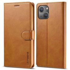 LC.imeeke - LC.IMEEKE iPhone 14 Plus Pl&aring;nboksfodral - Magnetiskt Konstl&auml;der - Ljusbrun