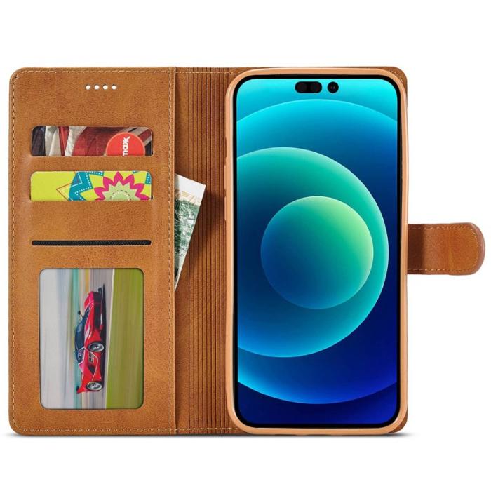 LC.imeeke - LC.IMEEKE iPhone 14 Plus Plånboksfodral - Magnetiskt Konstläder - Ljusbrun