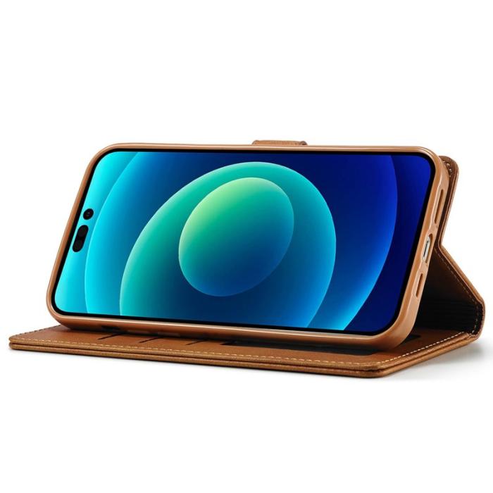 LC.imeeke - LC.IMEEKE iPhone 14 Plus Plånboksfodral - Magnetiskt Konstläder - Ljusbrun