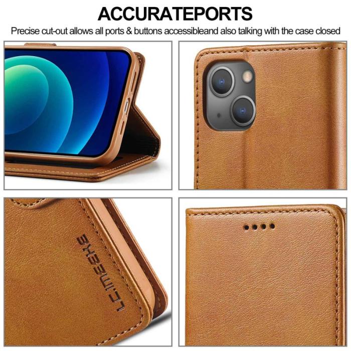 LC.imeeke - LC.IMEEKE iPhone 14 Plus Plånboksfodral - Magnetiskt Konstläder - Ljusbrun