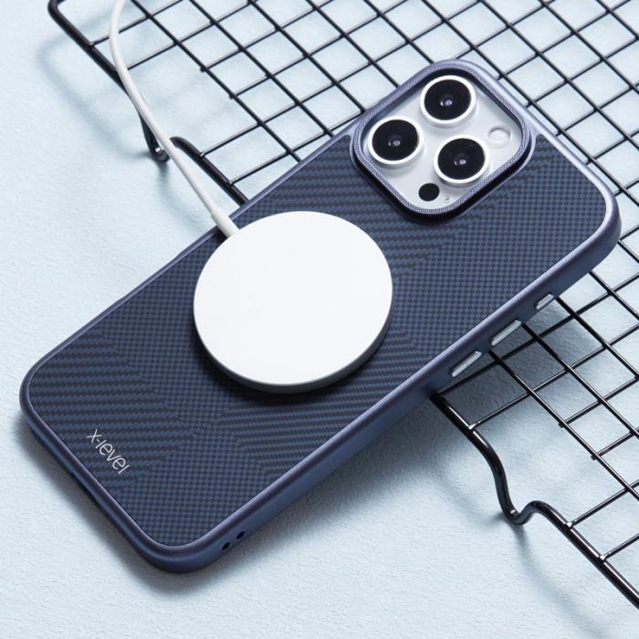 X-Level - X-LEVEL Mobilskal till iPhone 16 Pro Max Magnetisk Blå Carbon Textur